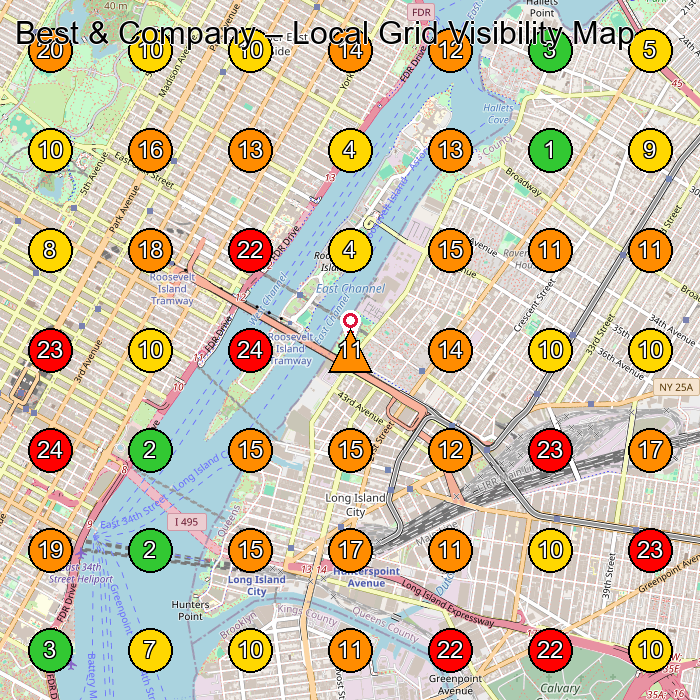 Best & Company Construction Company GeoGrid ranking map for Long Island City NY